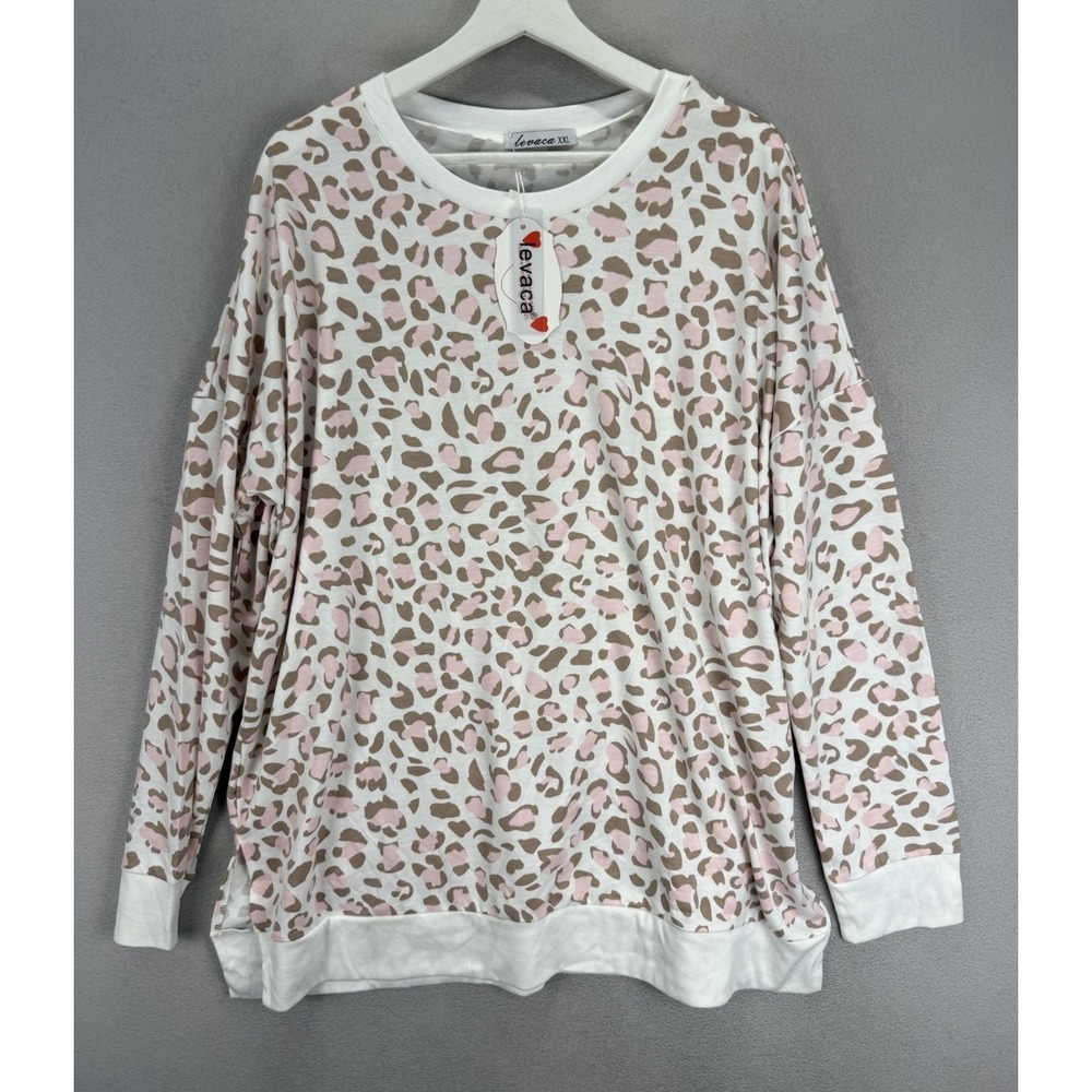 Levaca Women's Sz 2XL Pink Leopard Animal Print Long Sleeve Pullover Sweater NWT